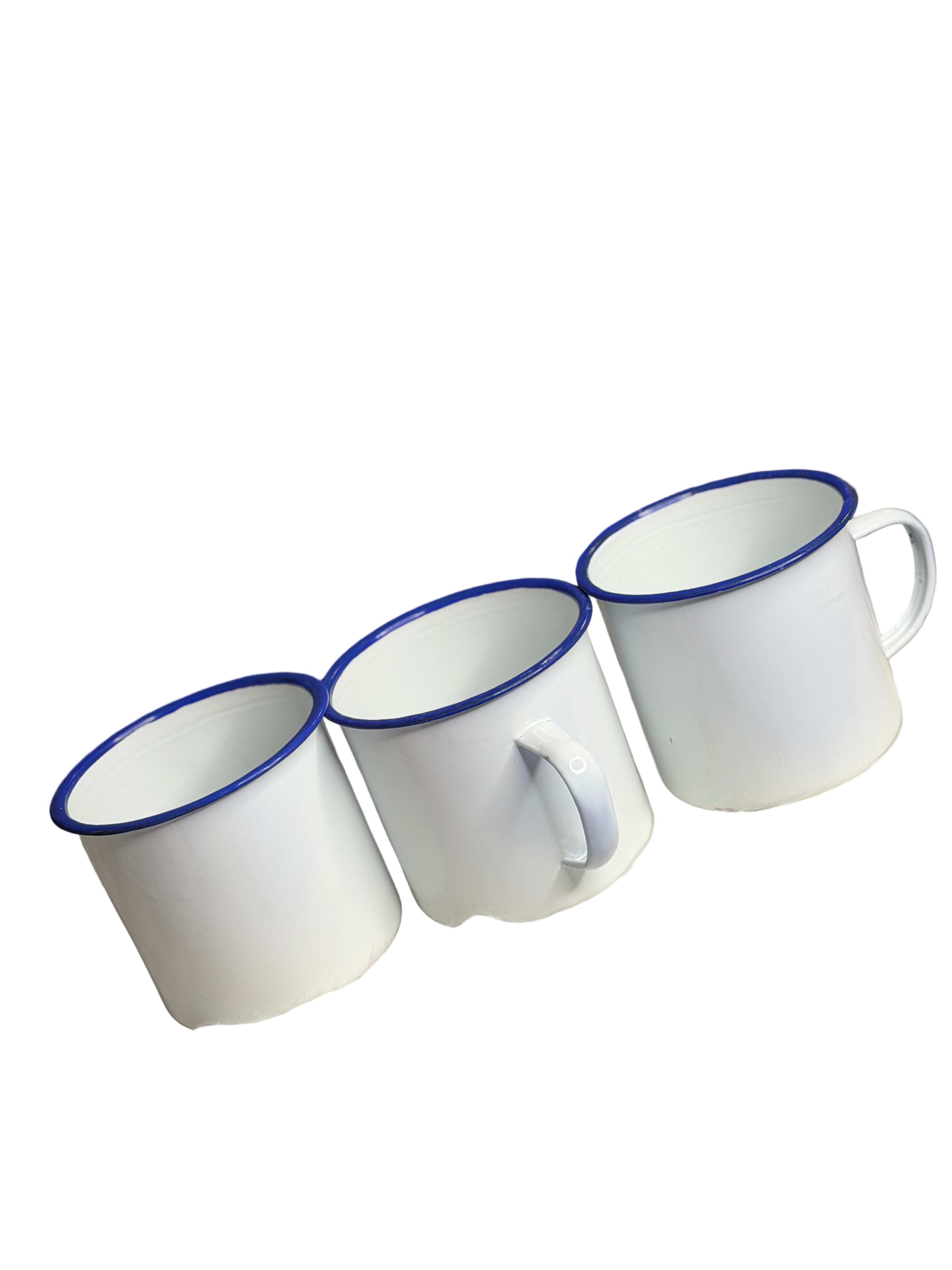Gode Blan Emaye Sakre Enamel Mug For Coffee Water And Spiritual Rituals Blue Rim White Body