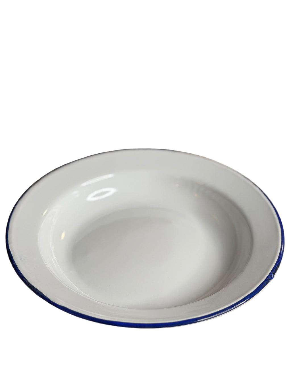 Asyèt Blan Larj Emaye Enamel Plate 26cm - White Enamel Dinnerware with Blue Rim for Ritual Spiritual For Everyday Use