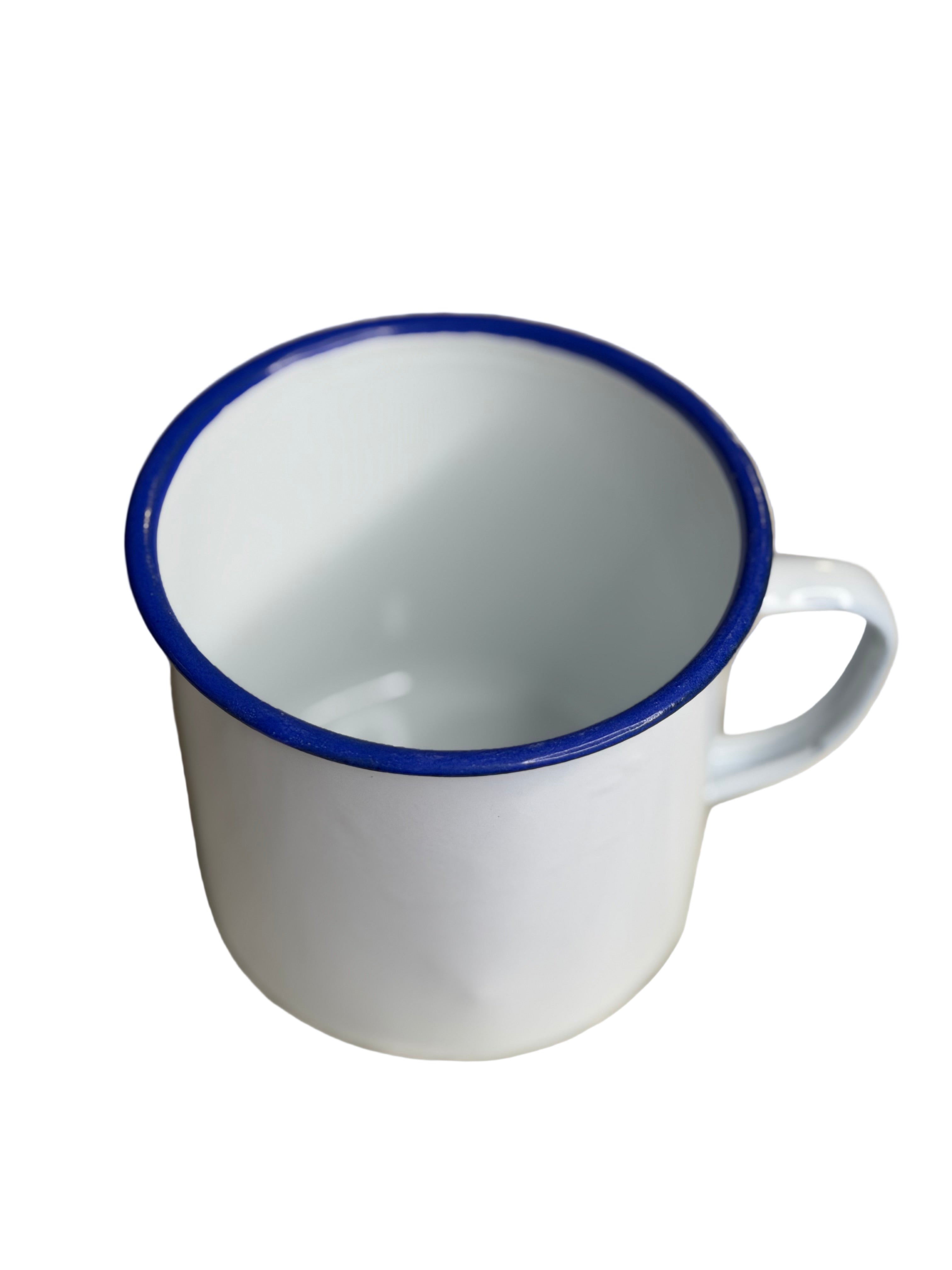 Gode Blan Emaye Sakre Enamel Mug For Coffee Water And Spiritual Rituals Blue Rim White Body