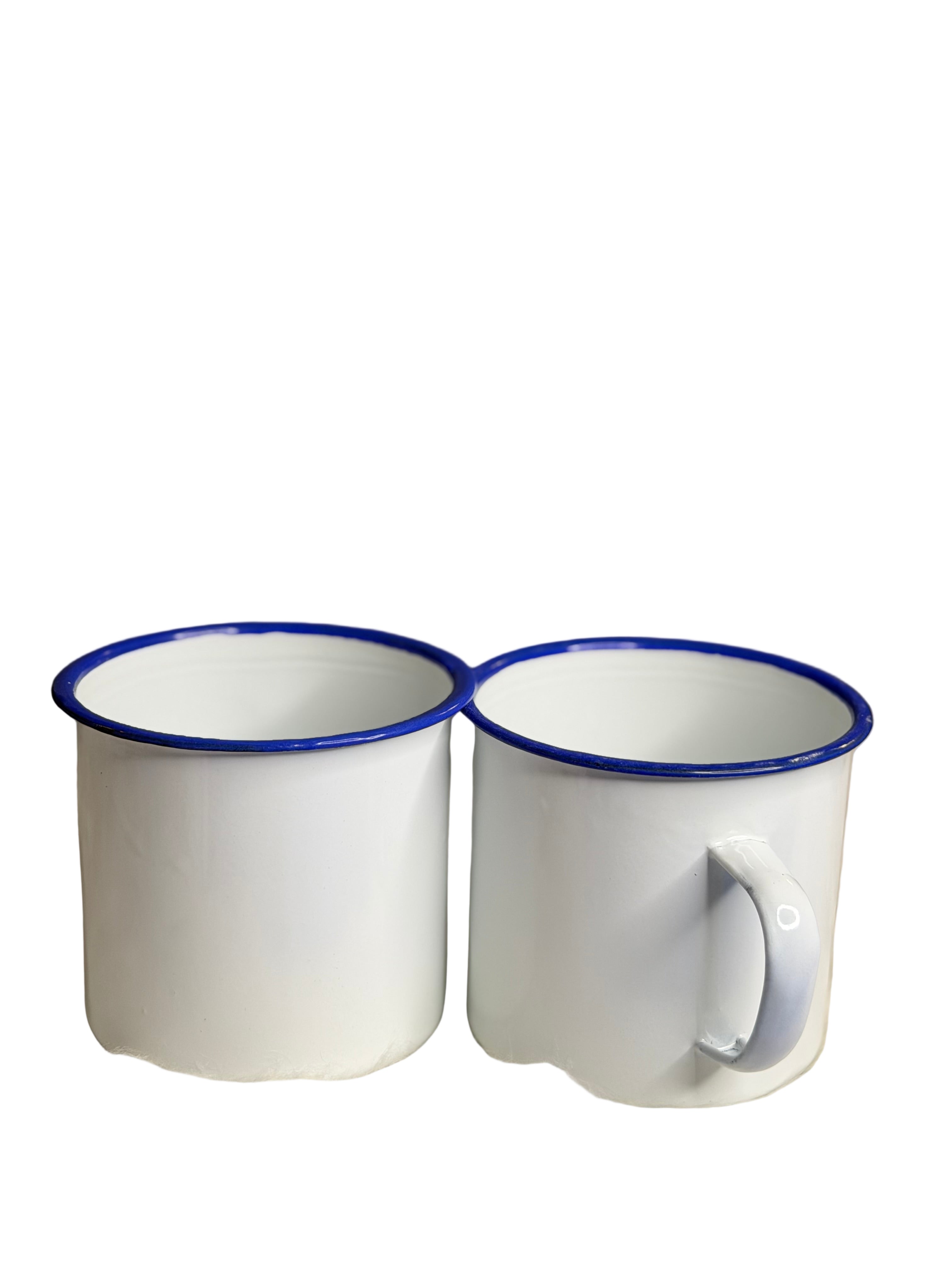Gode Blan Emaye Sakre Enamel Mug For Coffee Water And Spiritual Rituals Blue Rim White Body