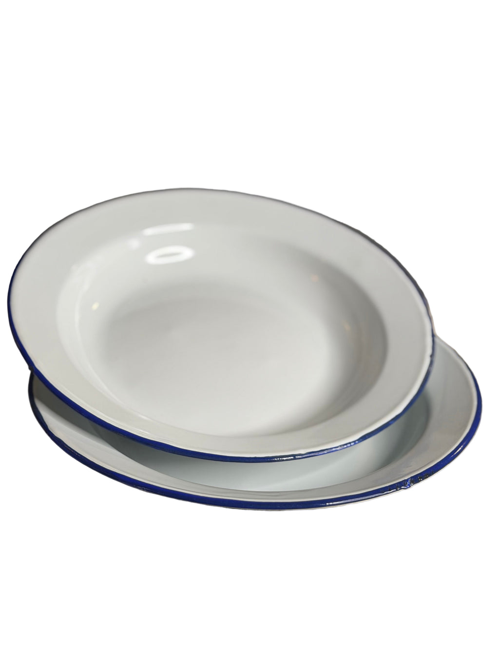 Asyèt Blan Larj Emaye Enamel Plate 26cm - White Enamel Dinnerware with Blue Rim for Ritual Spiritual For Everyday Use